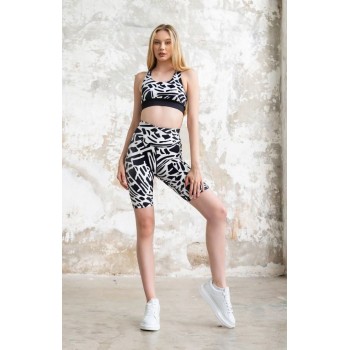 Lismina γυναικείο κολάν ψηλόμεσο biker push up 979-BLACK WHITE